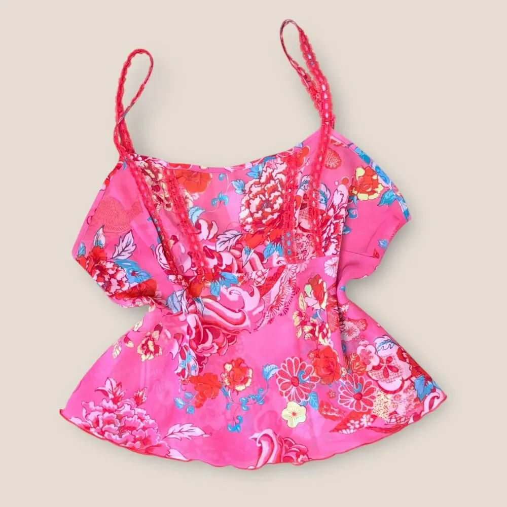 Y2k Josie Natori Floral Lace Babydoll Sheer Slip Top Size L Dainty Artsy Sexy - Picture 2 of 9